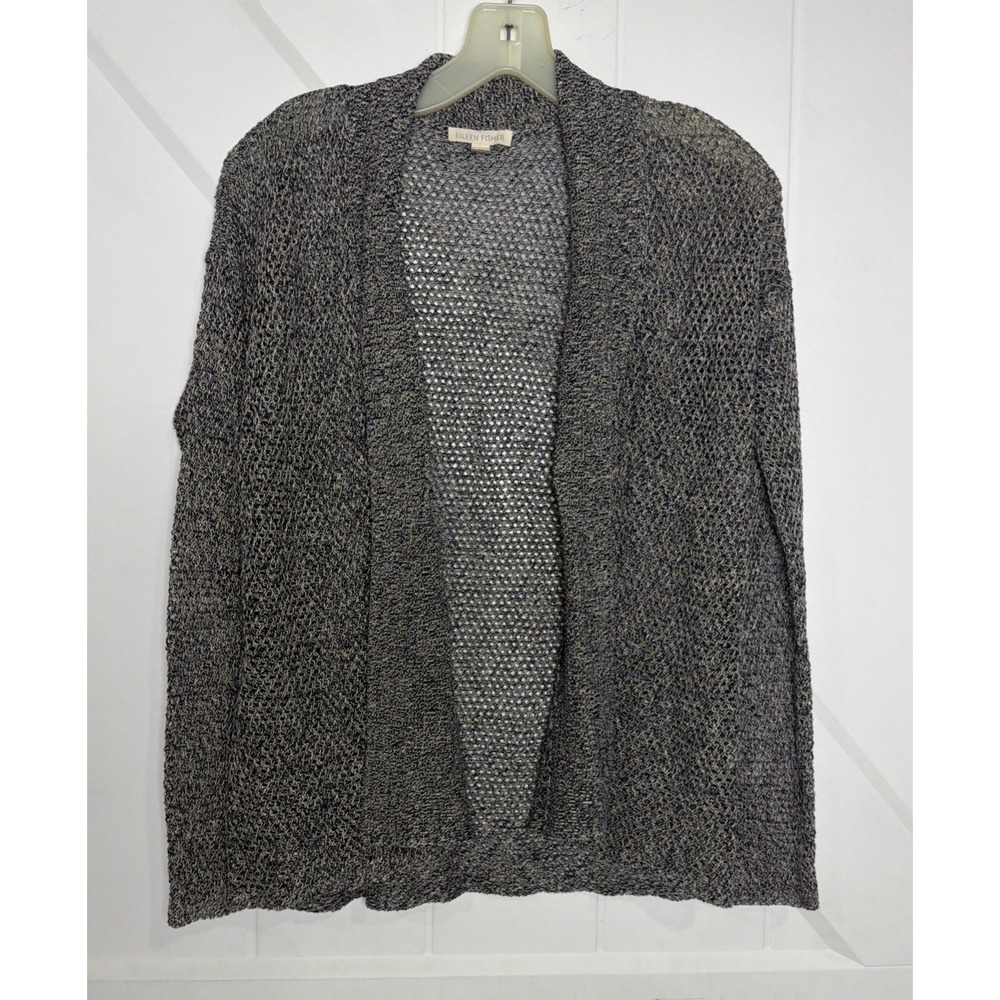 Eileen Fisher Cardigan Sweater Women's MarbledGray Organic Linen Open Front Knit - Picture 5 of 13